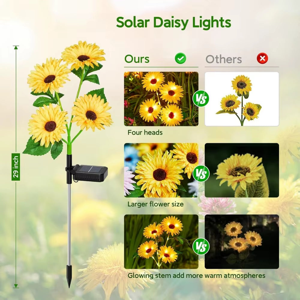 Solar Daisy Flowers Lamp LED Garden Decorative Light Waterproof Outdoor Decorations for Garden Yard Lawn Pathway Holiday Decor