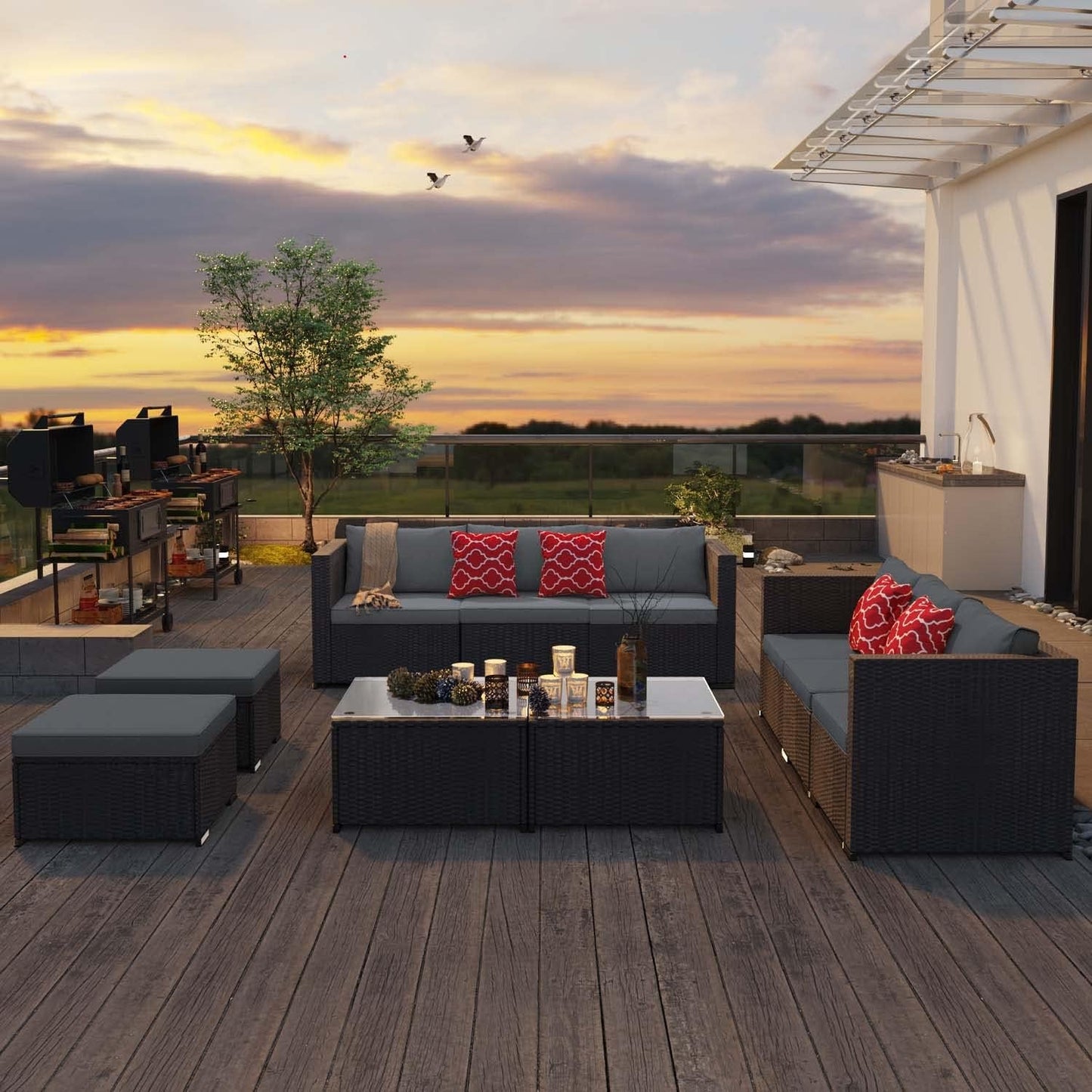 Outdoor Patio Conversation Set - All Weather Gray Sectional.