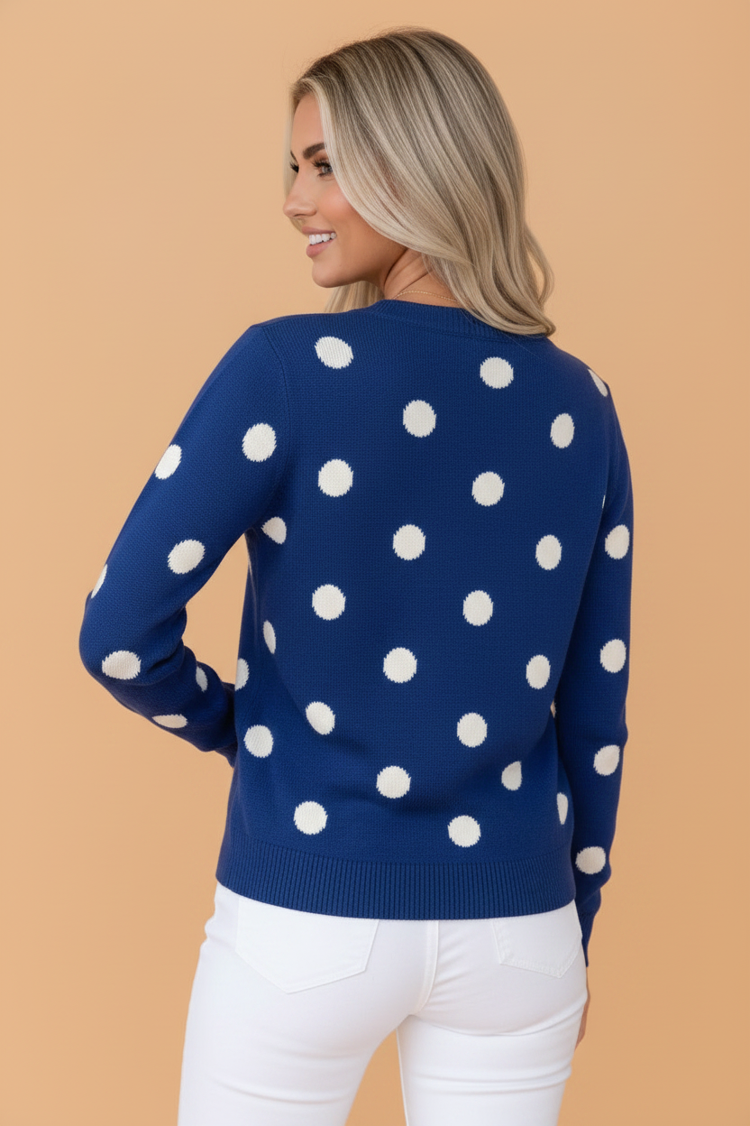 Polka Dot Button Front Sweater Knit Cardigan