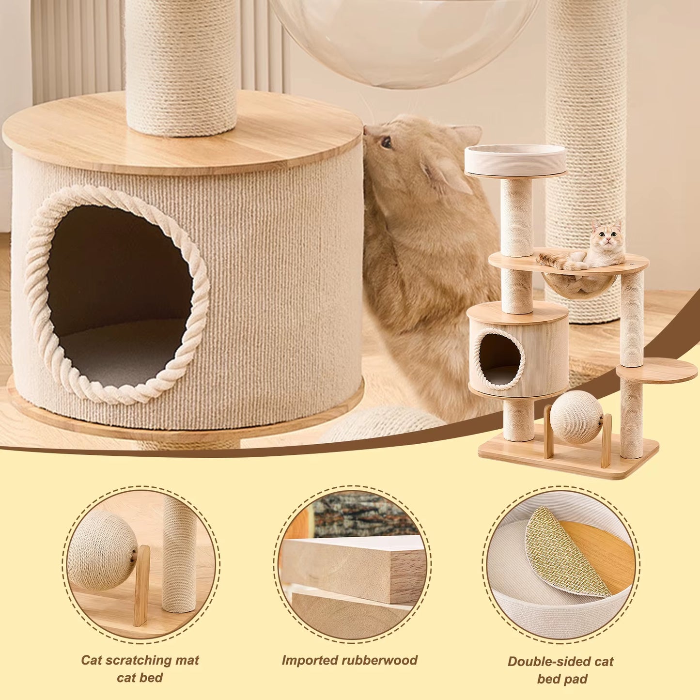 Cute Cat Climbing Tree Tower with Bed - Wear Resistant Multi-Level Cat Furniture 