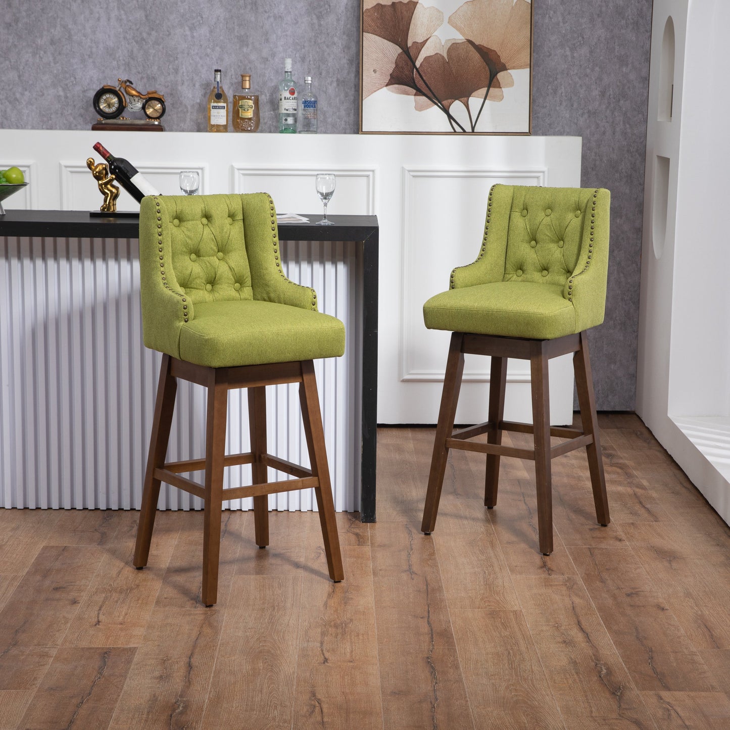 Bar Stools Set of 2- Counter Height Chairs with Footrest for Kitchen.
