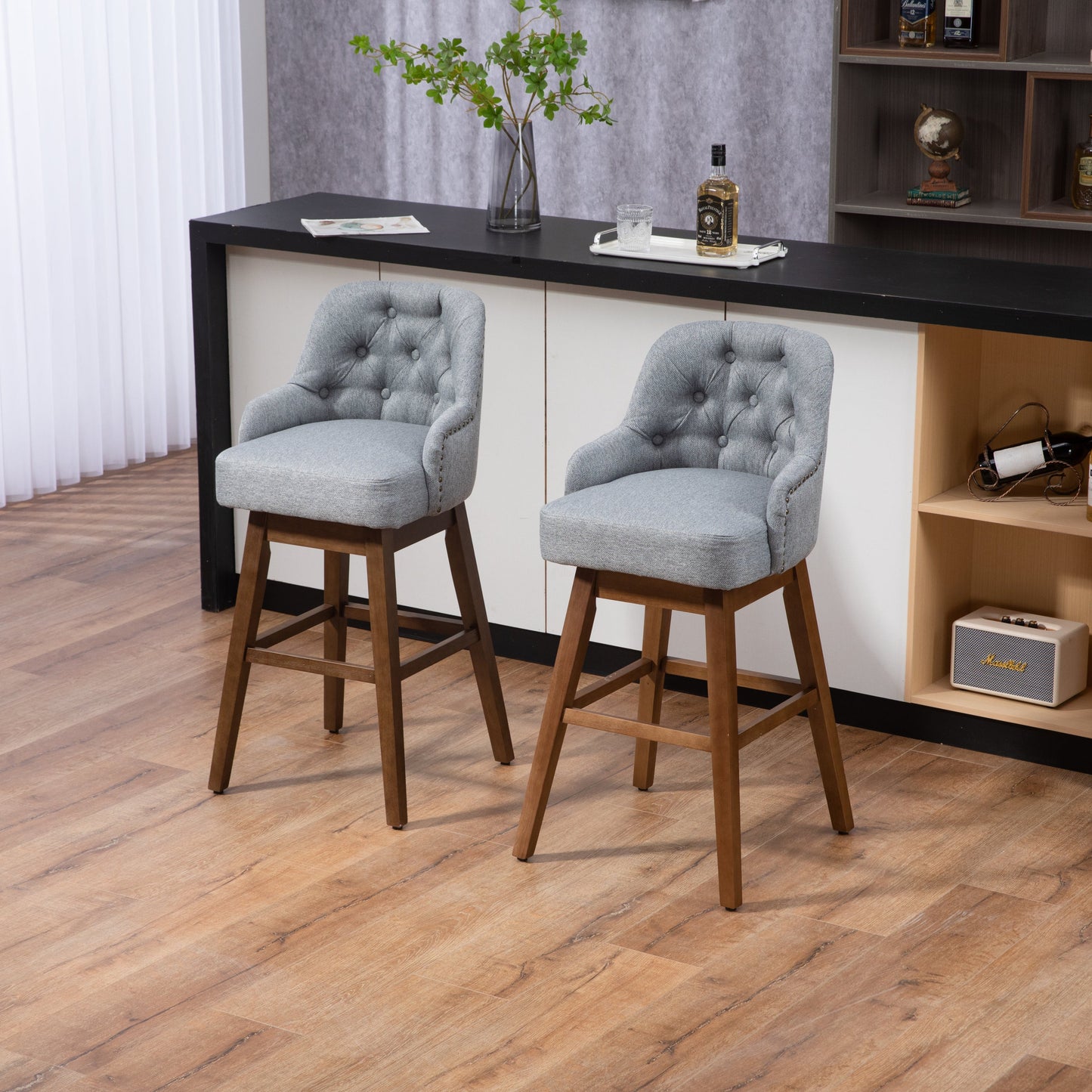 Bar Stools Set of 2 - Counter Height Chairs with Footrest for Kitchen