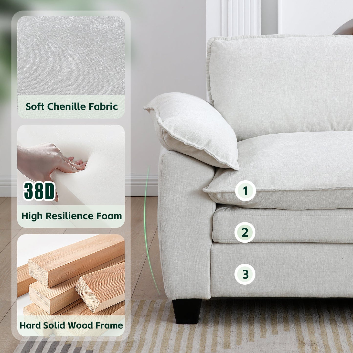 Living Room - Big Loveseat Luxury Couch with Soft Chenille