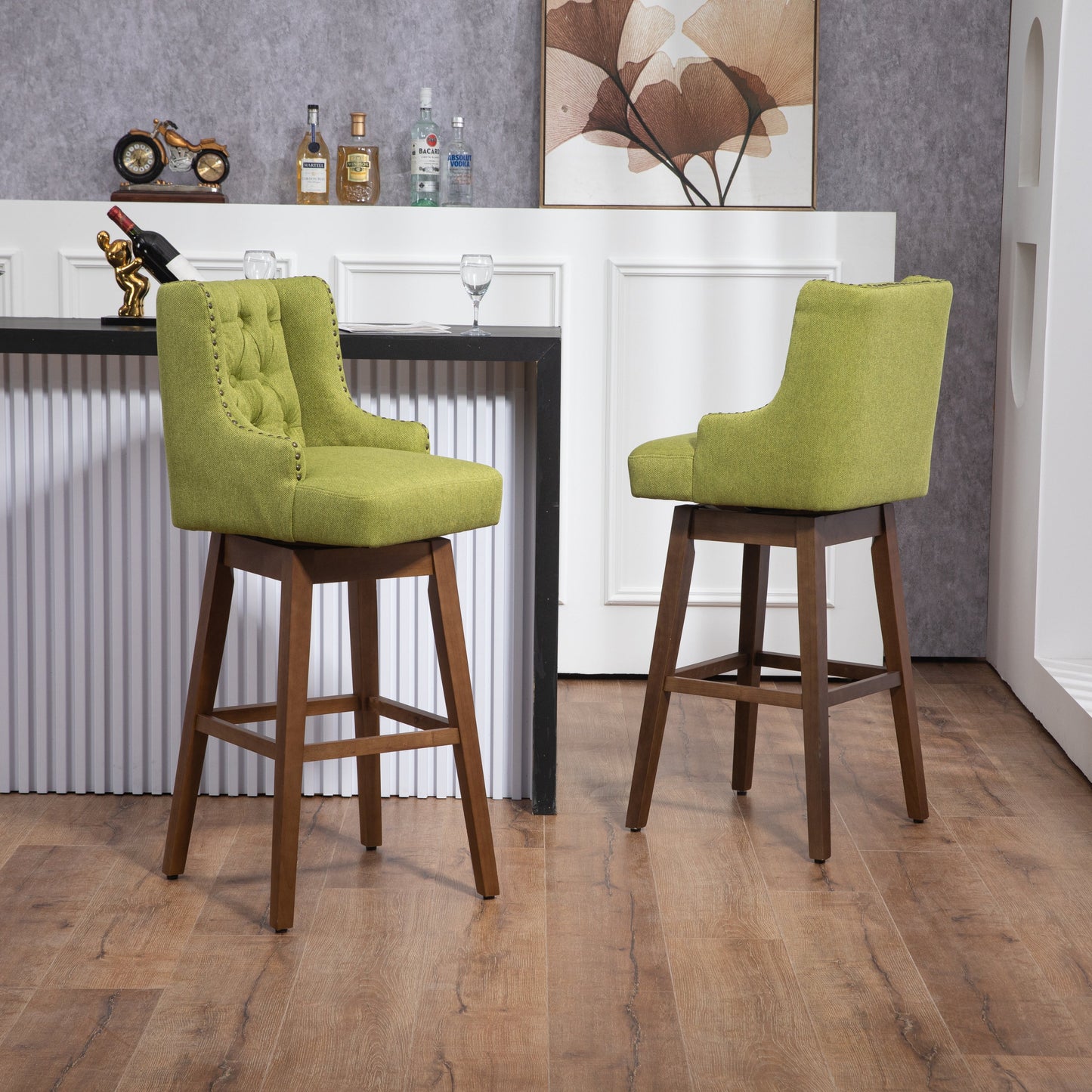 Bar Stools Set of 2- Counter Height Chairs with Footrest for Kitchen.