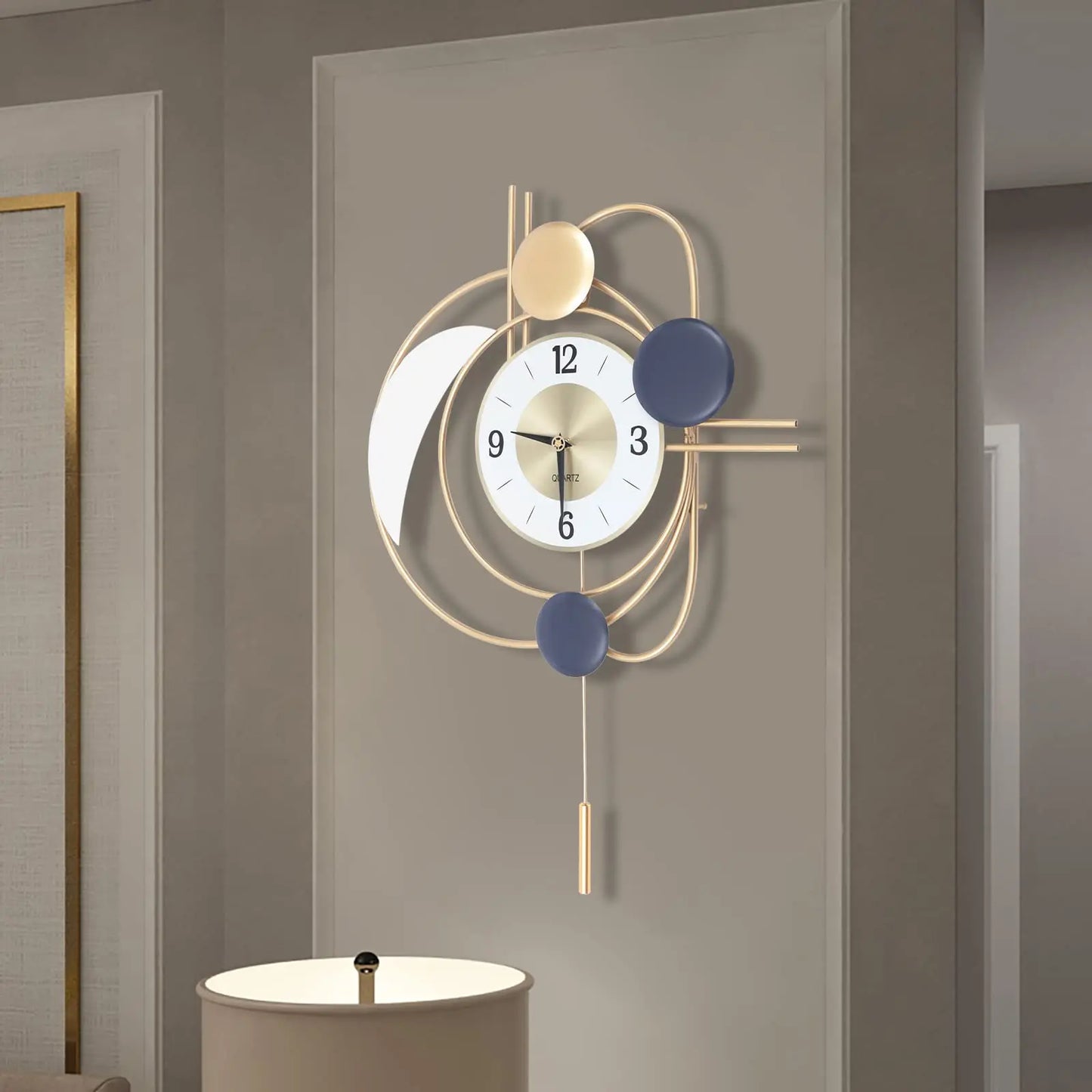 Large Modern Metal Wall Clocks Luxury Silent Hanging Clock with Swing Pendulum for Kitchen, Living Room, Bedroom, Wall Art Decor