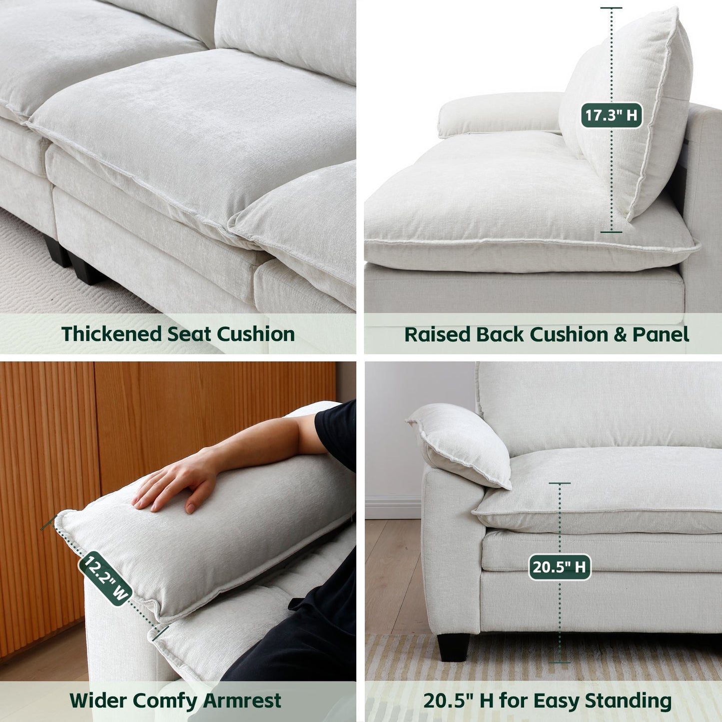 Living Room - Big Loveseat Luxury Couch with Soft Chenille