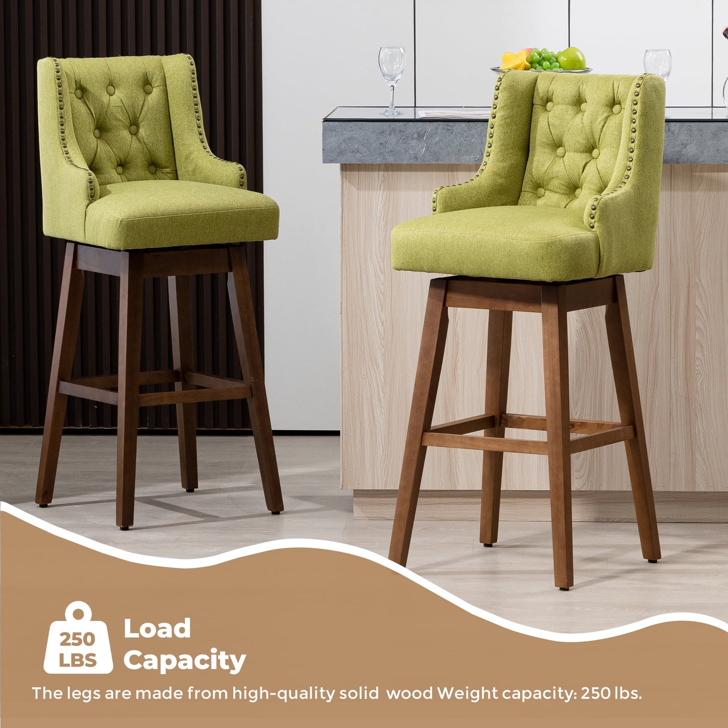 Bar Stools Set of 2- Counter Height Chairs with Footrest for Kitchen.