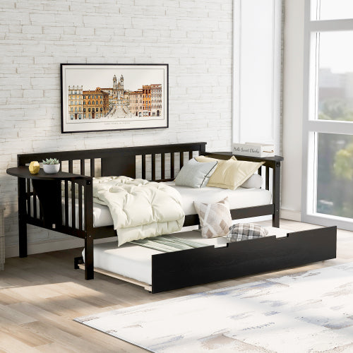 Twin Wooden Daybed with Trundle - Sofa Bed for Bedroom