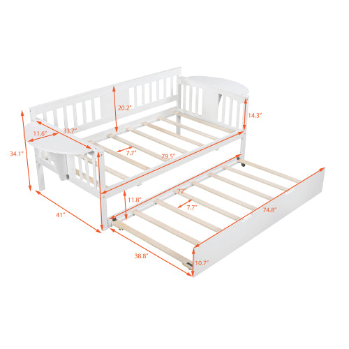 Twin Wooden Daybed with Trundle - Sofa Bed for Bedroom