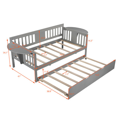 Twin Wooden Daybed with Trundle - Sofa Bed for Bedroom