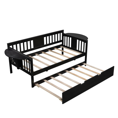 Twin Wooden Daybed with Trundle - Sofa Bed for Bedroom