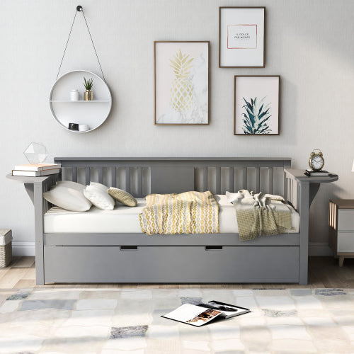 Twin Wooden Daybed with Trundle - Sofa Bed for Bedroom