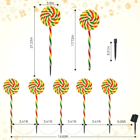 5 Pack Christmas Solar Lollipop Pathway Lights