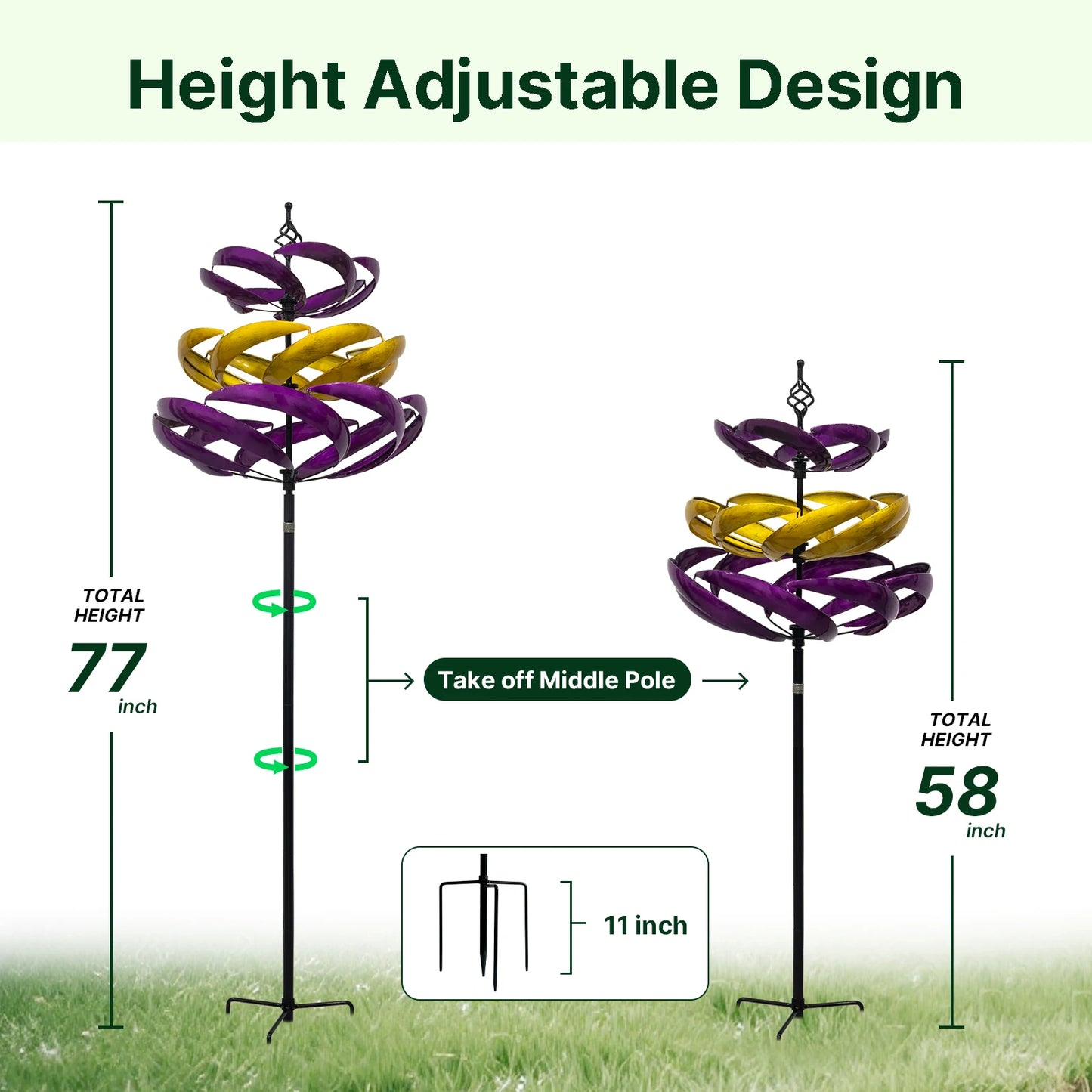 Wind Spinners Outdoor, 77" Large Metal Kinetic Wind Sculptures for Garden, 360 Degrees Swivel Yard Art with 2Pcs Welcome Flag