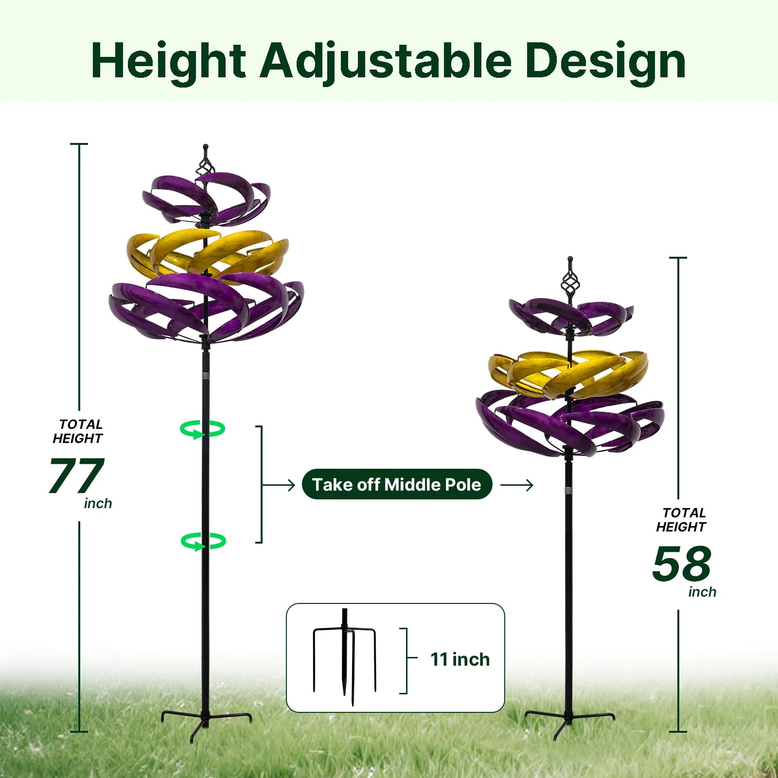 Wind Spinners Outdoor, 77" Large Metal Kinetic Wind Sculptures for Garden, 360 Degrees Swivel Yard Art with 2Pcs Welcome Flag