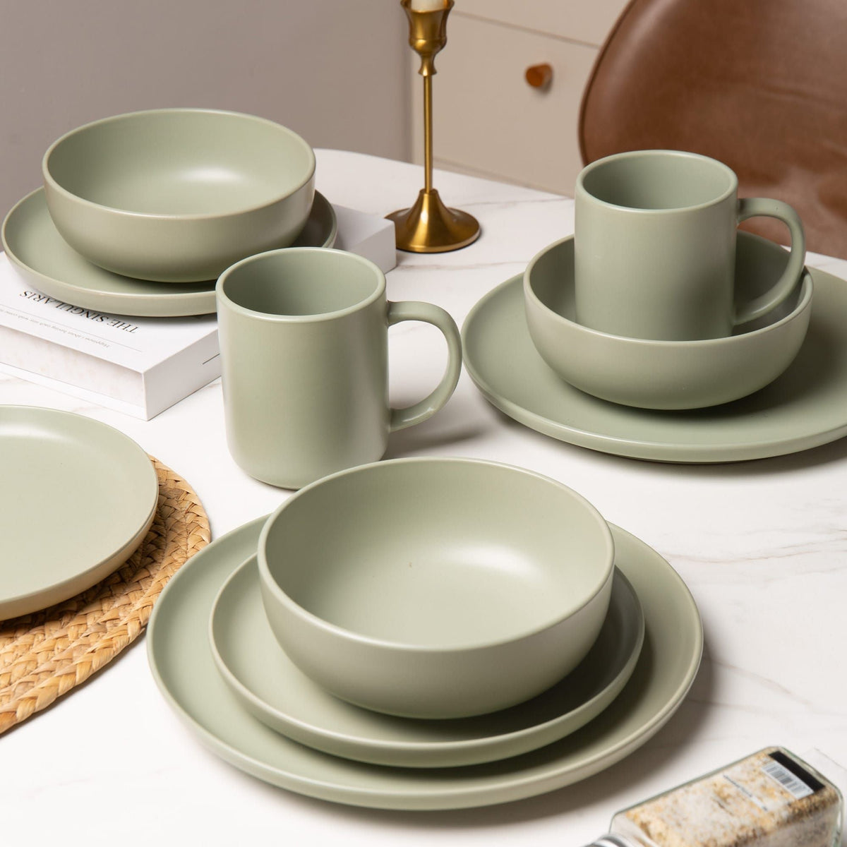 12-Piece Stoneware Dinnerware Sets with Mugs | Microwave & Dishwasher