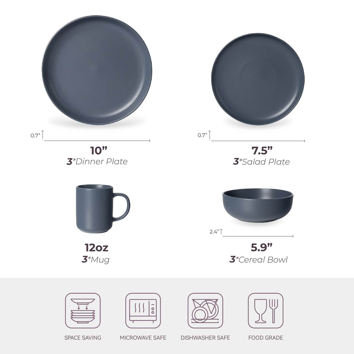 12-Piece Stoneware Dinnerware Sets with Mugs | Microwave & Dishwasher