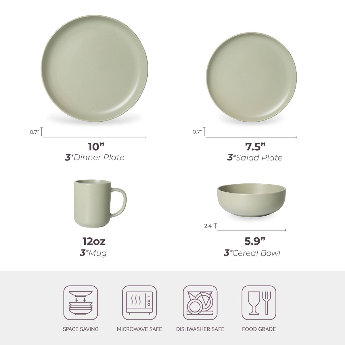 12-Piece Stoneware Dinnerware Sets with Mugs | Microwave & Dishwasher