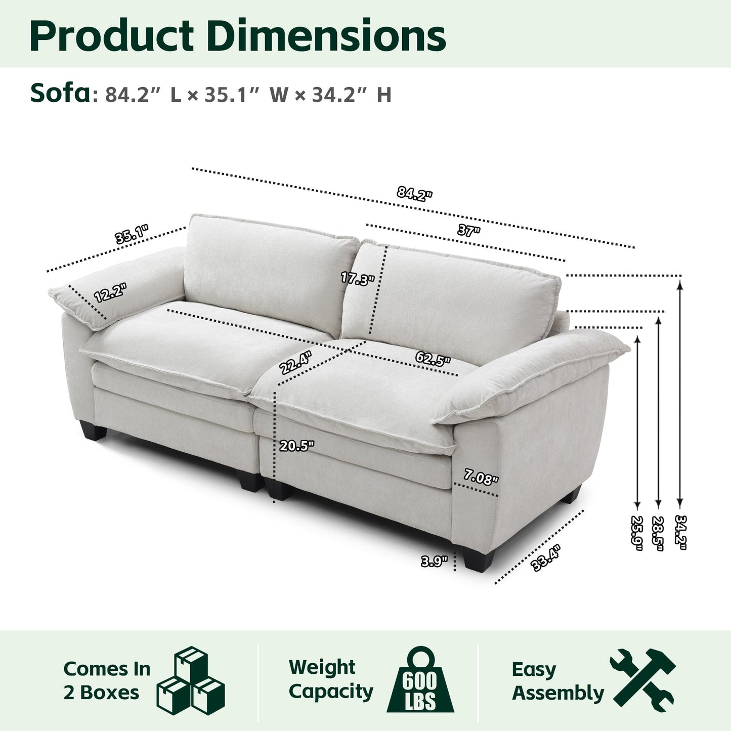 Living Room - Big Loveseat Luxury Couch with Soft Chenille
