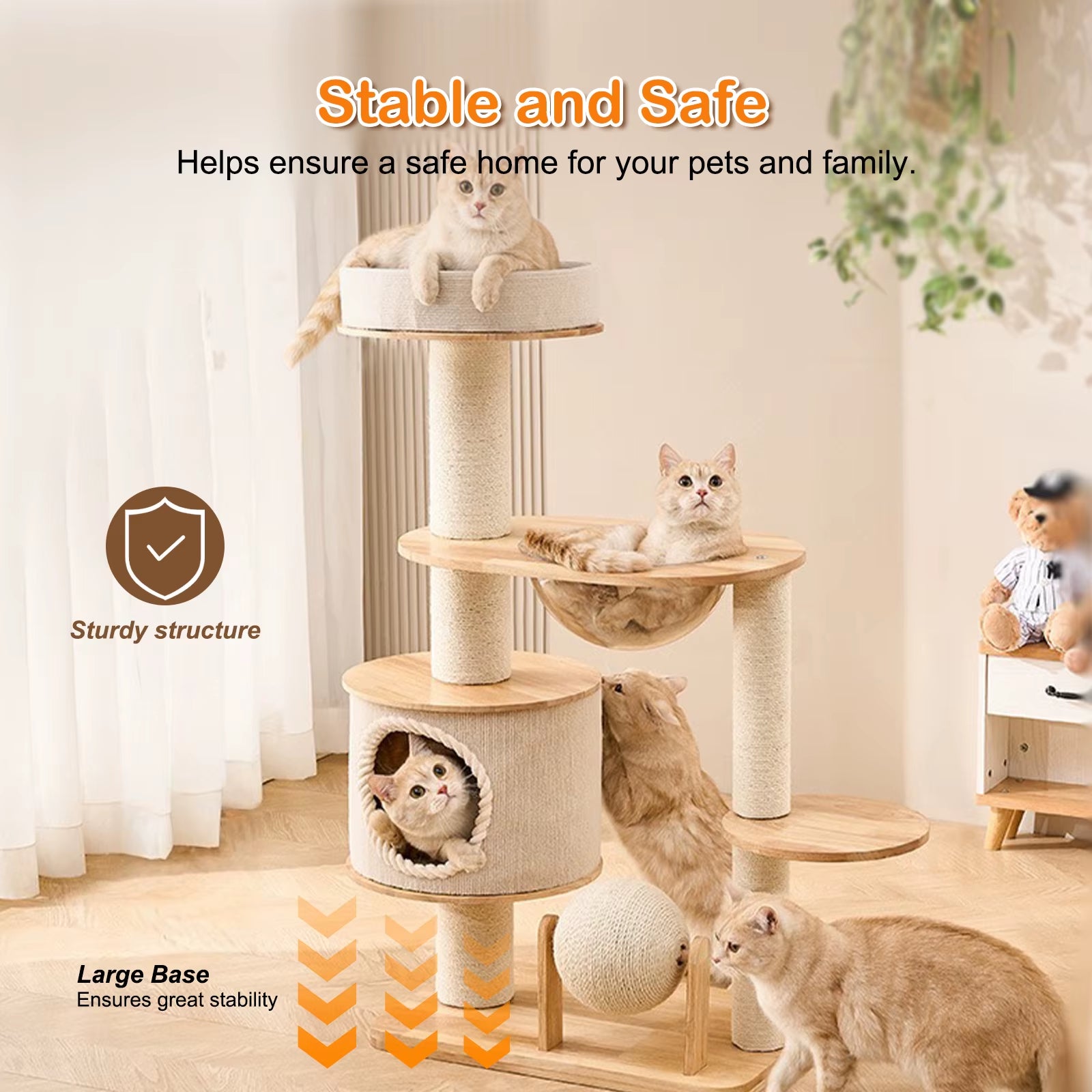 Cute Cat Climbing Tree Tower with Bed - Wear Resistant Multi-Level Cat Furniture 