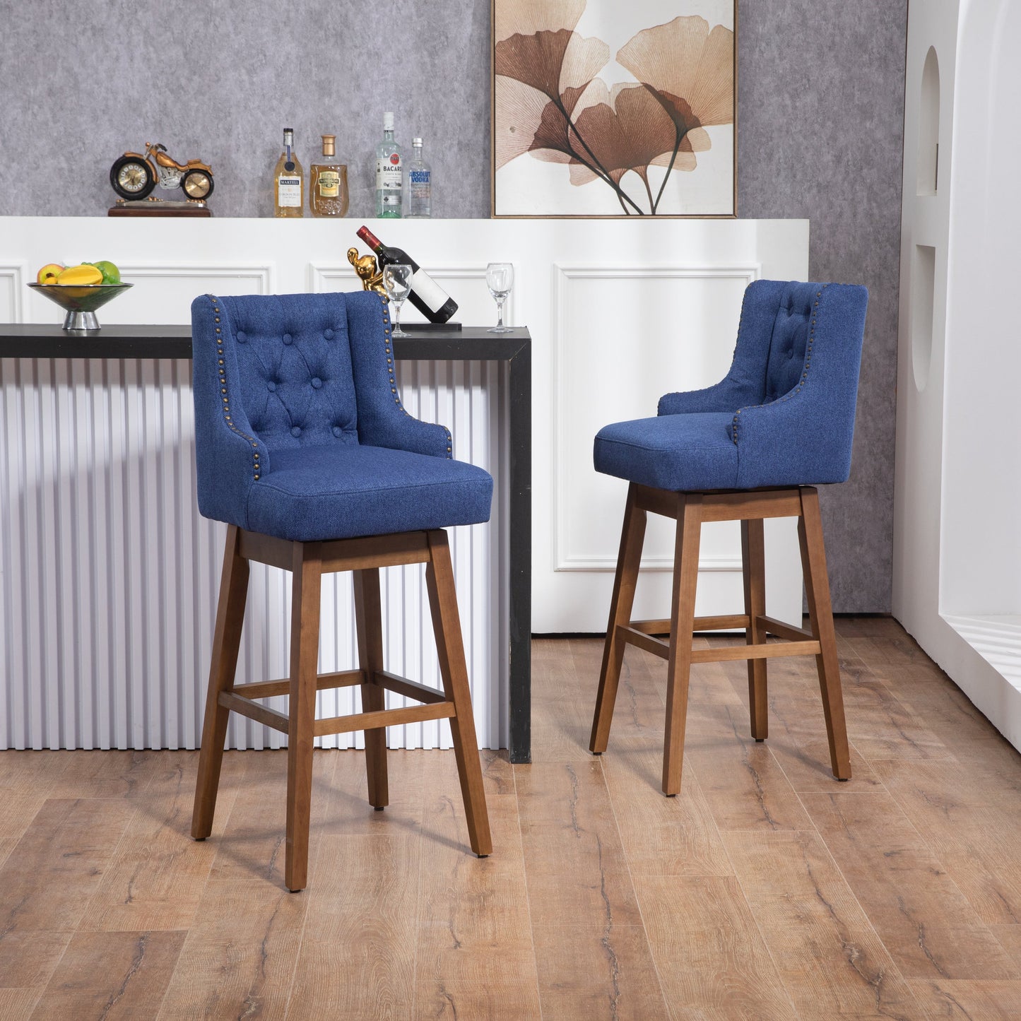 Bar Stools Set of 2 - Counter Height Chairs with Footrest for Kitchen.