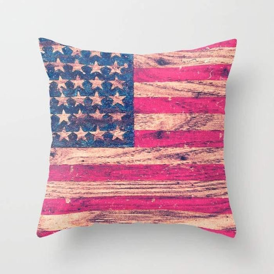 Vintage Patriotic American Flag - Retro Wood Cushion/Pillow
